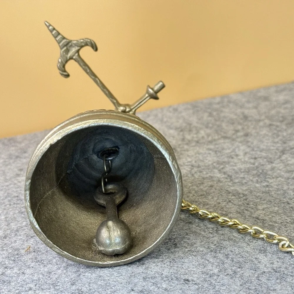 VTG SOLID BRASS Monastery Sanctuary Liturgical Bell With Embossed Design 4